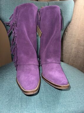 dingo Purple Suede Fringe Women's Moto Boots